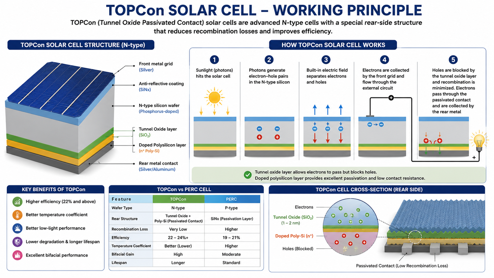 Working Principle of TOPCon Solar Cell